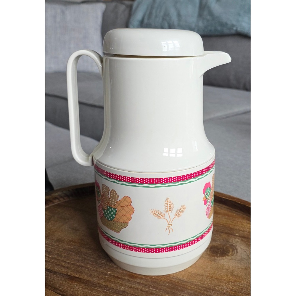 Vintage Phoenix Insulated Carafe Pitcher Patchwork Chicken Wheat Farmhouse White